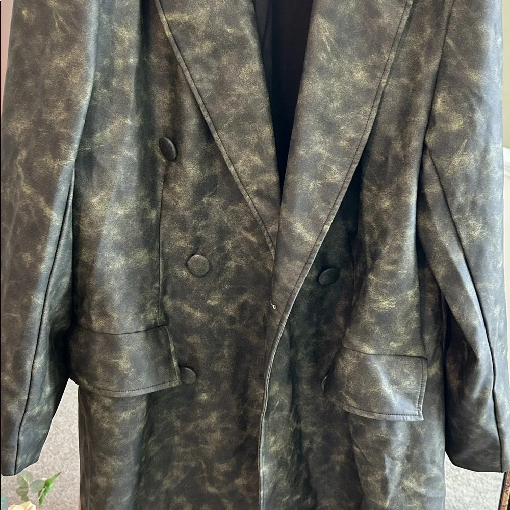 WEWOREWHAT Oversized Blazer Jacket Edgy Olive Leather Jacket